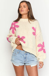 Ryver Cream Flower Knit Sweater